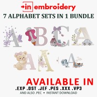 Kids & Baby Alphabet Embroidery Collection – 7 Alphabet Sets