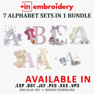 Embroided Writing Kids & Baby Alphabet Embroidery Bundle | 7 Sets