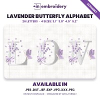 Lavender Butterfly Alphabet Embroidery Font – 4 Sizes