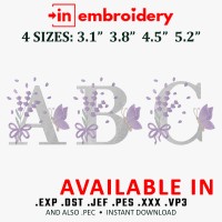 Lavender Butterfly Alphabet Embroidery Font – 4 Sizes