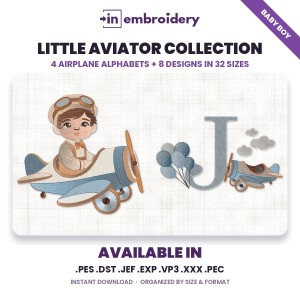 Little Aviator Airplane Alphabet & Embroidery Designs Collection