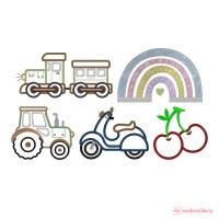 Minimalist Kids Embroidery Designs – Rainbow, Train, Tractor & More