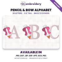 Pencil & Bow Alphabet Embroidery Font – Back to School