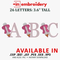 Pencil & Bow Alphabet Embroidery Font – Back to School