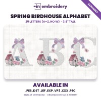 Spring Birdhouse Alphabet Embroidery Font – 4x4 Hoop