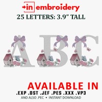 Spring Birdhouse Alphabet Embroidery Font – 4x4 Hoop