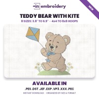 Teddy Bear with Kite Embroidery Design – 8 Sizes