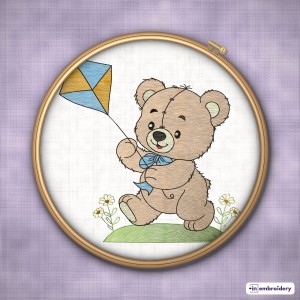 Teddy Bear with Kite Embroidery Design – 8 Sizes