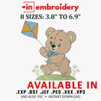 Teddy Bear with Kite Embroidery Design – 8 Sizes
