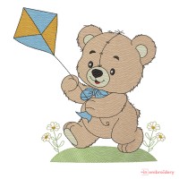 Teddy Bear with Kite Embroidery Design – 8 Sizes