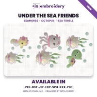Under the Sea Embroidery Designs – Seahorse, Octopus & Turtle