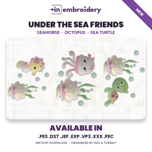 Under the Sea Embroidery Designs – Seahorse, Octopus & Turtle