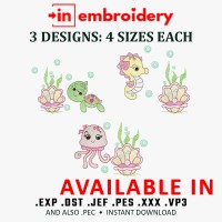 Under the Sea Embroidery Designs – Seahorse, Octopus & Turtle