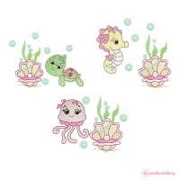 Under the Sea Embroidery Designs – Seahorse, Octopus & Turtle