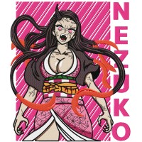 Nezuko Pink Anime Girl Embroidery Design 5 Sizes
