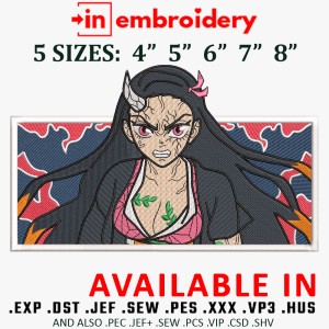 Nezuko Angry Anime Girl Embroidery Design 5 Sizes