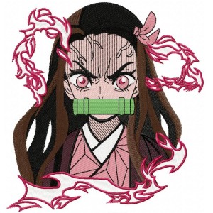 Nezuko Angry Anime Girl Embroidery Design 5 Sizes