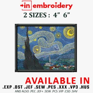 The Starry Night Embroidery Design 2 Sizes
