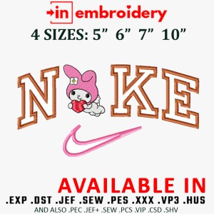 Pink Swoosh Cute Embroidery Design 4 Sizes