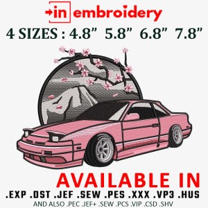 NISSAN Pink Car 180SX Embroidery Design 4 Sizes