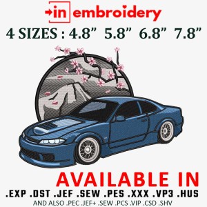 NISSAN Blue Car Embroidery Design 4 Sizes