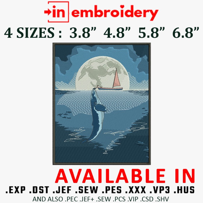 MoonShark Embroidery Design 4 Sizes