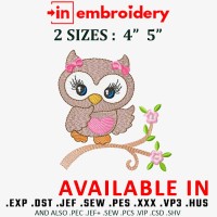 Cute Owl Girl Embroidery Design 2 Sizes
