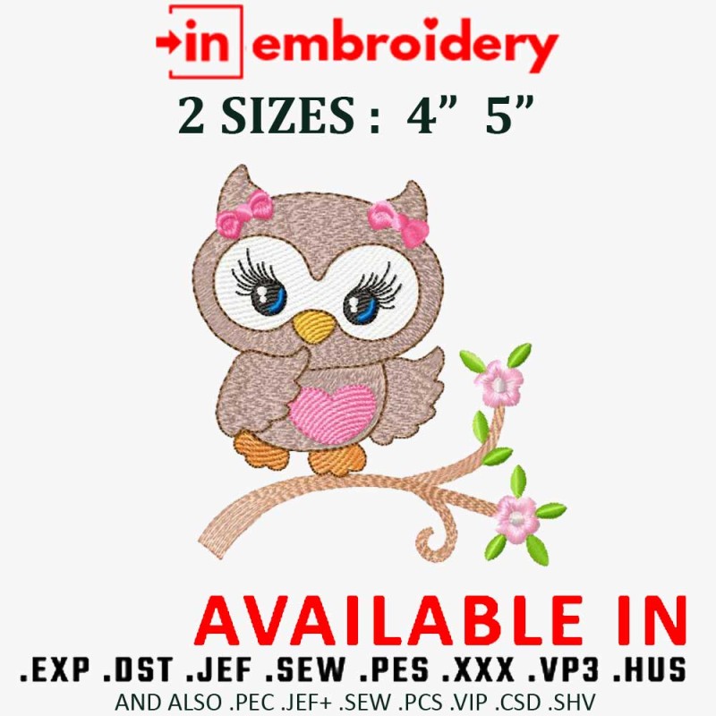 Cute Owl Girl Embroidery Design 2 Sizes