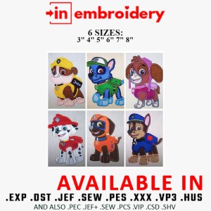 Paw Patrol Applique Embroidery Designs 6 Sizes