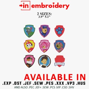 Paw Patrol Badge Embroidery Designs 2 Sizes