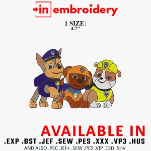 Paw Patrol Chase Zuma and Rubble Embroidery Design