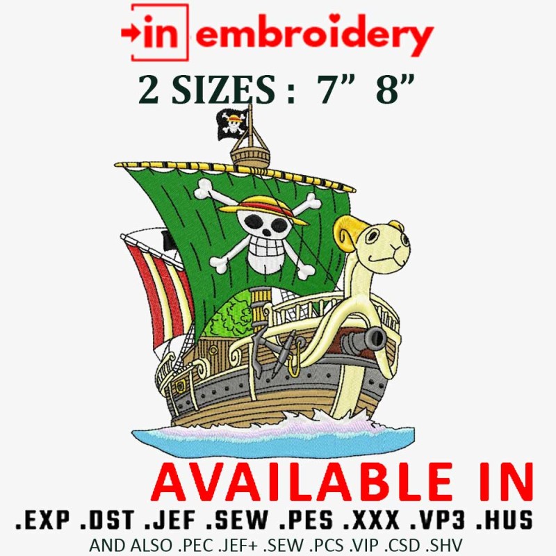 Luffy Pirates Boat Embroidery Design 2 Sizes