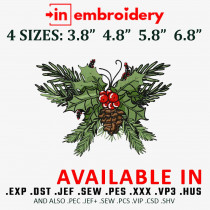 Christmas Pine Branch Machine Embroidery Design 4 Sizes