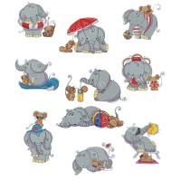 Hot Pinkie Elephant Embroidery Ten Designs Pack