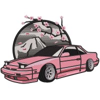 NISSAN Pink Car 180SX Embroidery Design 4 Sizes