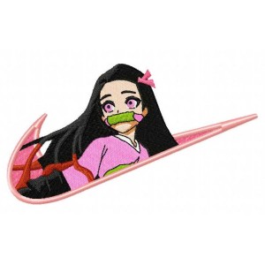 Nezuko Pink Swoosh Embroidery Design 3 Sizes