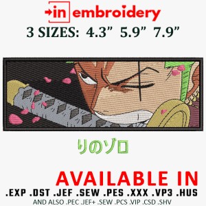 Zoro Pirate Embroidery Design 3 Sizes