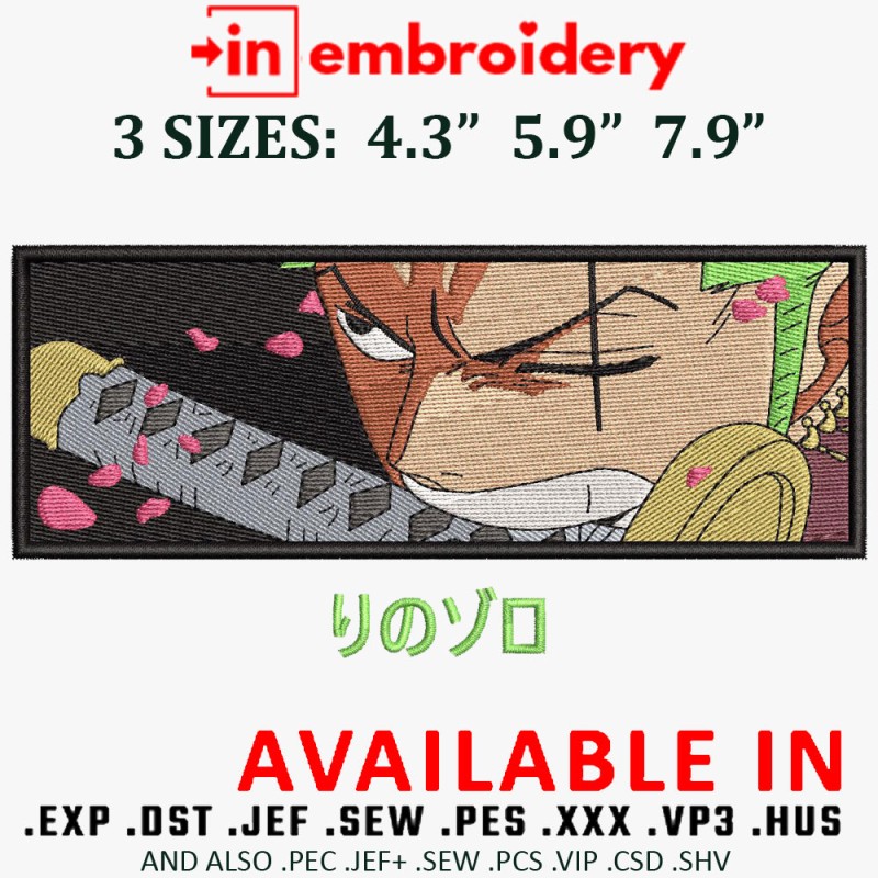 Zoro Pirate Embroidery Design 3 Sizes