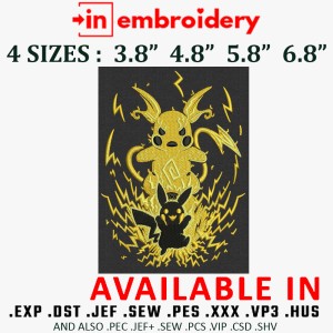 Pikachu Transform Embroidery Design 4 Sizes