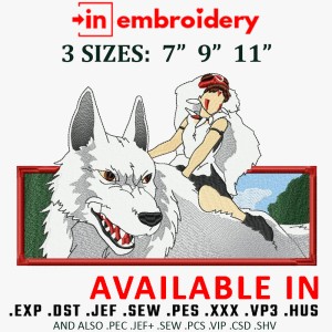 MONONOKE PRINCESS Embroidery Design 3 Sizes