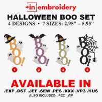 BOO Halloween Ghost Embroidery Designs – 4 Designs, 7 Sizes