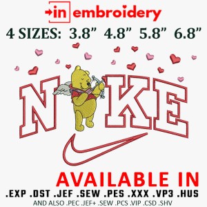 Swoosh Pooh cupid Embroidery Design 4 Sizes