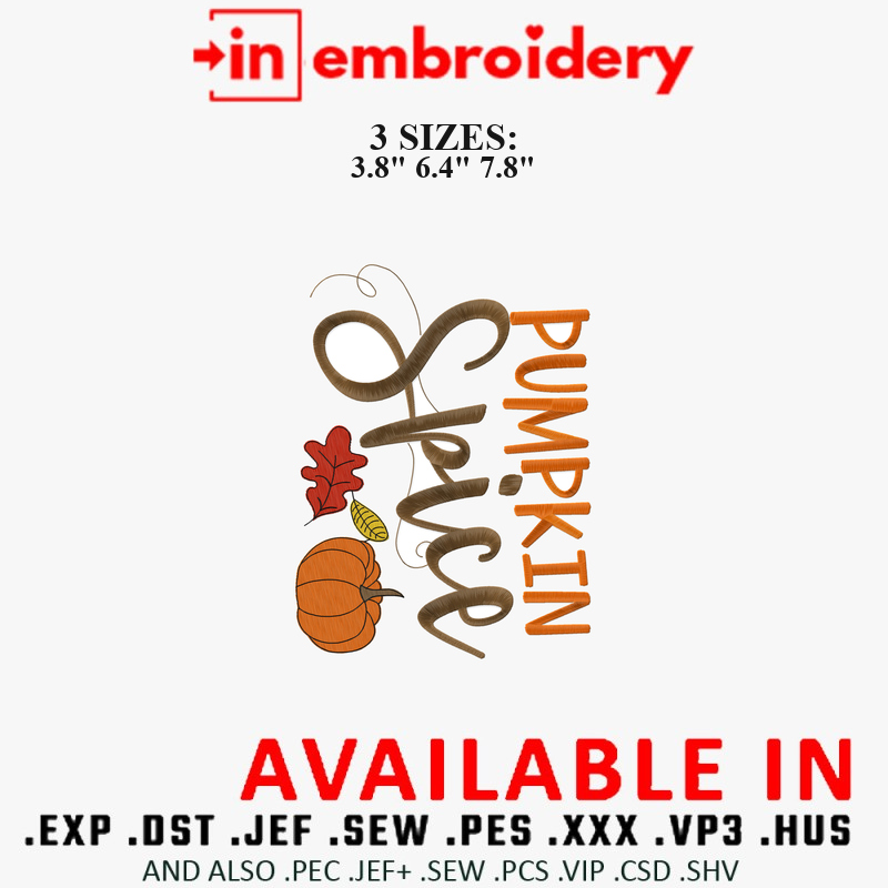 Pumpkin Spice Embroidery Design 3 Sizes