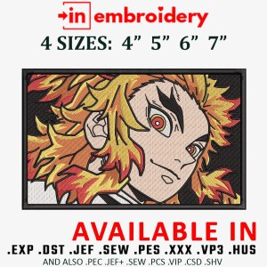 Rengoku Frame Anime Embroidery Design 4 Sizes