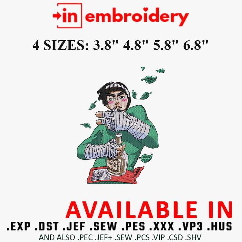 Rock Lee Drunken Fist Naruto Anime Embroidery Design 4 Sizes