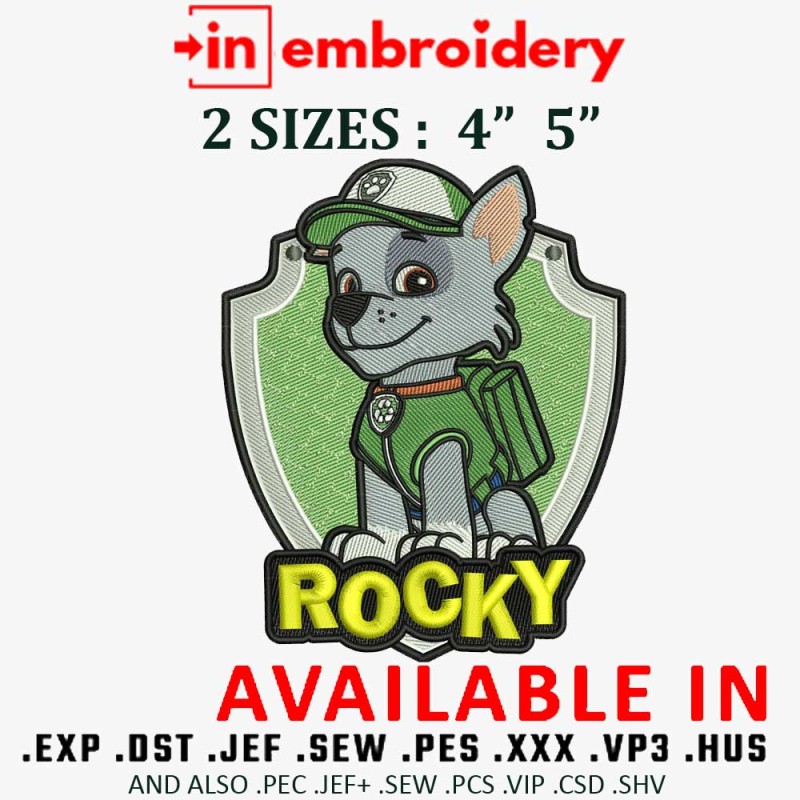 Rocky from Paw Patrol Embroidery Designs 2 Sizes