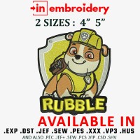 Rubble from Paw Patrol Embroidery Designs 2 Sizes