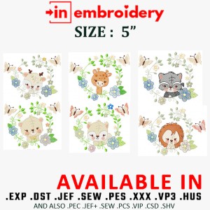 Safari Animals and Flowers Embroidery Designs Collection