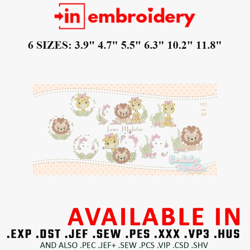 Safari Animals Embroidery Designs 6 Sizes