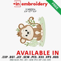 Safari Monkey Embroidery Design 3 Sizes Free Download